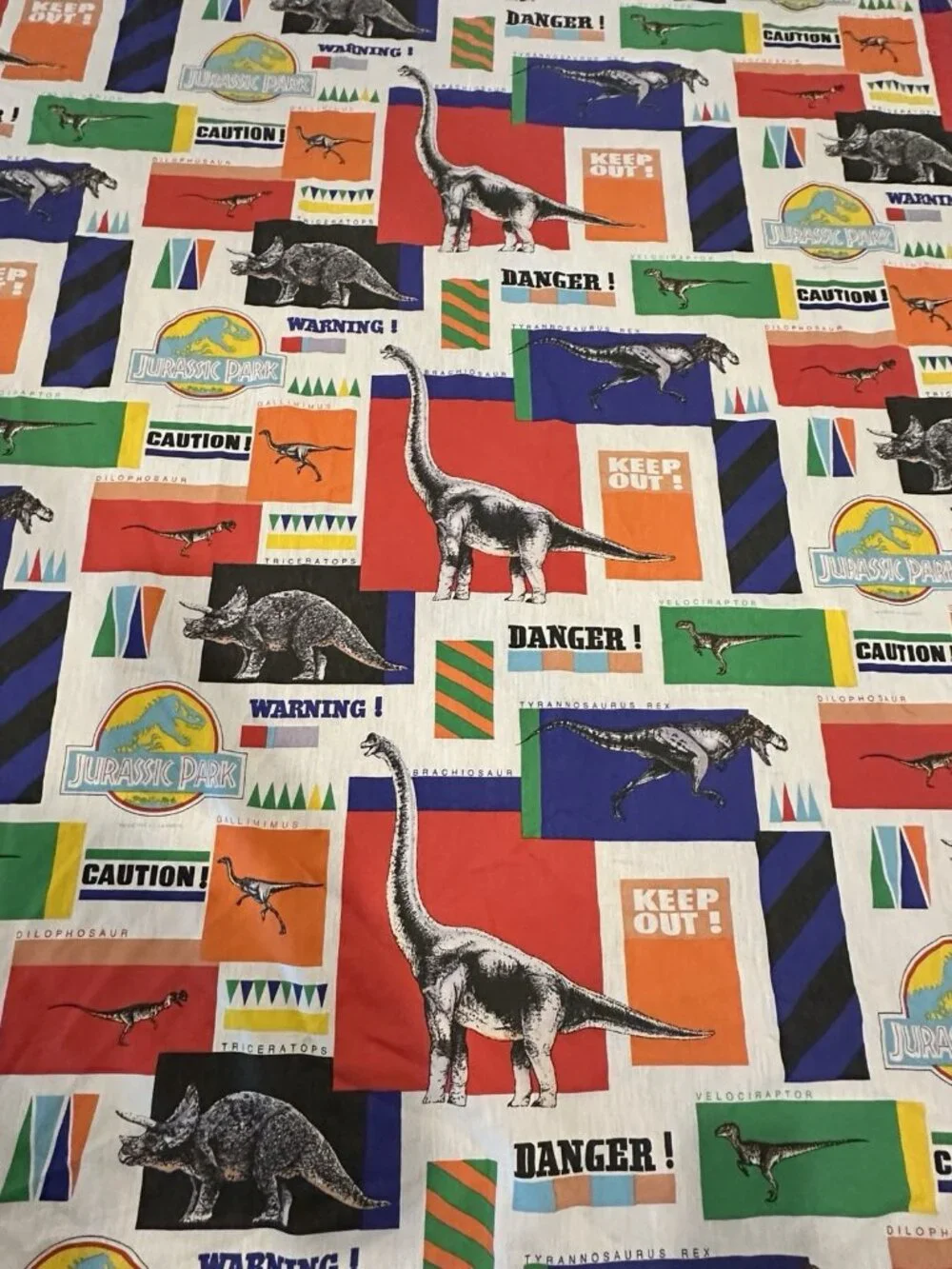 Vtg Jurassic Park Twin Bed Sheet 1992 Bibb USA Dinosaur Name Fabric Craft T Rex